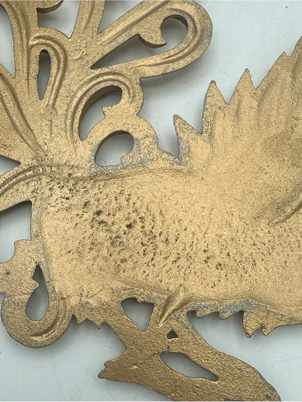 2 VTG Fighting Roosters  Gold Color Painted Cast Metal Wall Decor 9”  Farmhouse